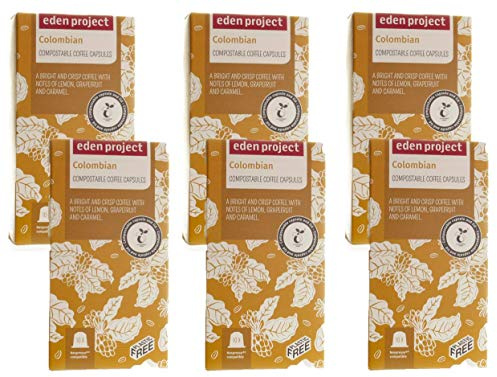 60 PLASTIC FREE Eden Project Colombian Home compostable Nespresso Compatible Capsules (6 x 10)