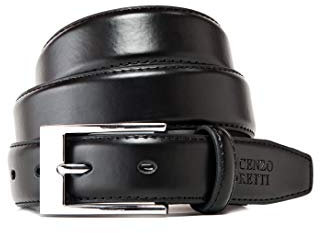 Vincenzo Boretti Herren-Gürtel mit silberfarbener Dornschließe, matt-glänzendes Leder, schmal 30 mm Breite schwarz 95 cm