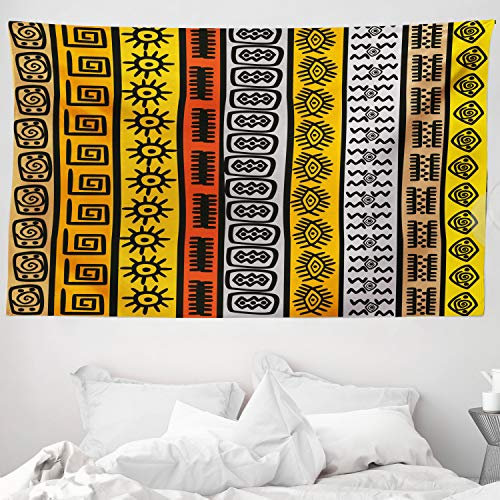 ABAKUHAUS Stammes Wandteppich und Tagesdecke, Motive aus Weiches Mikrofaser Stoff Waschbar ohne Verblassen Digitaldruck, 230 x 140 cm, Schwarz Orange