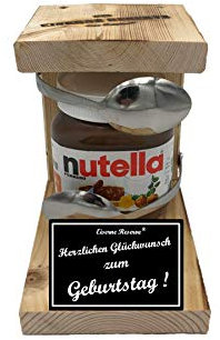 Nutella - Geschenk Geburtstag - Eiserne Reserve Löffel Nutella Glas (1 x 450 g) Text: Herzlichen Glückwunsch zum Geburtstag