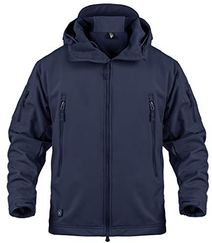 donhobo Mens Winter Rain Coats Waterproof Hooded Jackets for Running Outdoor Sports Windshell Jacket(Blue,L)