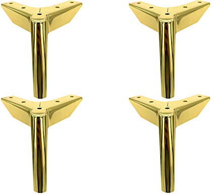 Lot de 4 pieds de meubles dorés en métal pour meuble TV, lit, canapé, meuble de salle de bain, table basse, Charge de 600 kg, 8 cm, Dorés
