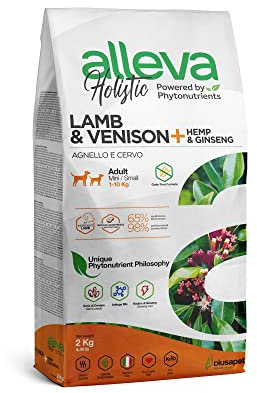 ALLEVA - Alleva Holistic Trockenfutter mit Lamm & Hirsch + Hanfsamen - Hundefutter - Mini - Fein zubereitetes Trockenfutter ohne Getreide - Trockenfutter 2 kg-Beutel