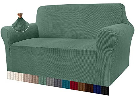 Granbest High Stretch Sofabezug Moderne Sofaüberwurf Jacquard Elastische Sofahusse für Wohnzimmer Protector für Hunde Haustiere (2 Sitzer, Salbei)