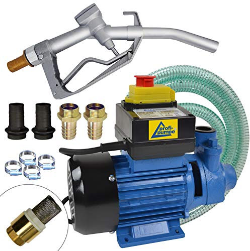 profi-pumpe.de Pompa GASOLIO Pompa TRAVASO GASOLIO Pompa ASPIRAZIONE Pompa ASPIRA GASOLIO 230V con Pistola erogatrice, Tubo e Accessori di qualità (Pompa con Pistola in Alluminio)
