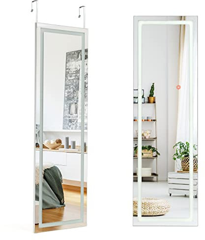 RLEAX4LIFE Miroir Mural 120x37CM LED Multicolore, de Porte avec Luminosité Réglables et Membrane Antidéflagrante, Suspendu pour La Maison, Salle Bain (LED 120 x 37cm, Blanc)
