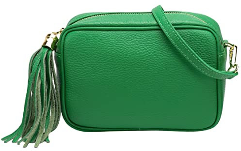 SH Leder Echtleder Umhängetasche mittel kleine Tasche Abendtasche Clutch Crossbody Bag Messenger Handtasche mit Reißverschluss 21x15cm Chiara G209 (Blattgrün)