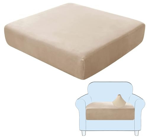 SHUOJIA Sofa-Sitzkissenbezüge, Sofakissen-Bezüge Stretch-Samt,Sitzkissenschutz,Couchkissen-Bezüge Ersatz Für Individuelle Kissen Mit Elastischem Stoff (Beige,Large-1-Seater)
