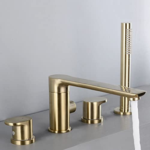 Wannenarmatur mit Handbrause Wannenrandarmatur 4 Loch Badewannenarmatur mit Handbrause Mischbatterie Badewanne Badarmatur Badewanne Gebürstetes Gold