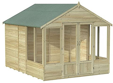 Forest Garden 8' x 10' Forest Oakley Double Door Apex Summer House (2.61m x 3.01m), Natural Timber