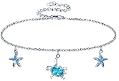 CUOKA MIRACLE Schildkröte Armband Fußkettchen Silber 925 Verstellbar Armband Seestern Schildkröte Armband Freundschaft Tier Schmuck Weihnachtsgeschenke für Damen Mädchen Freunde