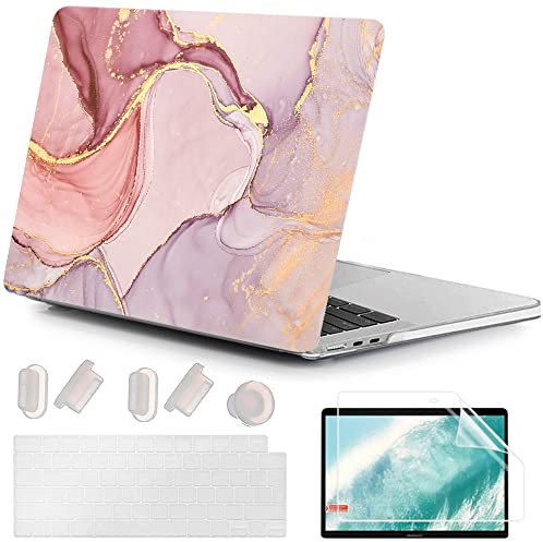MUSHUI 4 in 1 Custodia per Macbook Air M2 M3 M4 13,6 Pollici A2681 A3113 A3240, 2025 2024 2022 con Touch ID, Plastica Case Cover Rigida & Pellicola Tastiera & Proteggi Schermo, Marmo Rosa