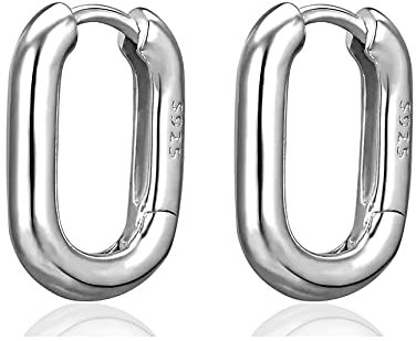 VICKWOOD Creolen Klein Eckig 15 mm Damen Ohrringe Echt 925 Silber Vergoldet mit 18K in Gold/Silber Schmuck Geschenk für Frauen (Silber)