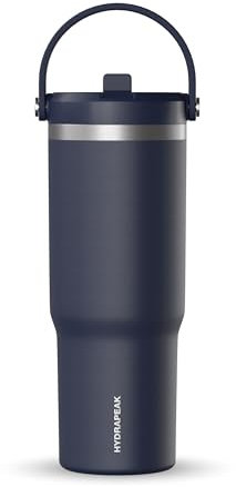 Hydrapeak Nomad Trinkbecher mit Griff und Trinkhalm-Deckel, auslaufsicher, doppelt isoliert, 950 ml, Edelstahl, Marineblau