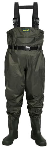 Dr.Fish Angel-Wathose, wasserdichte Wathose, mit Stiefeln, Unisex, Crosswater-Wathose mit Gürtel, inklusive einfachem Reparaturset für Angeln, Landwirtschaft, Gartenarbeit, Größe EU 42