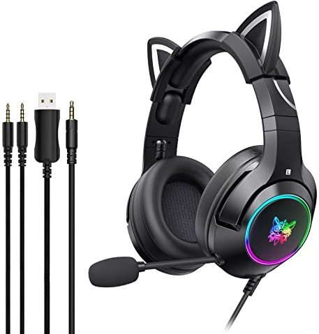 K9 3.5mm Wired Gaming Headset Removable Cat Ears Headphones Noise Canceling E-Sports Earphone mit Microphone RGB-LED-Lichtsteuerung Mute Mische für PS4 PC Laptop Smart PhoneJIANNI