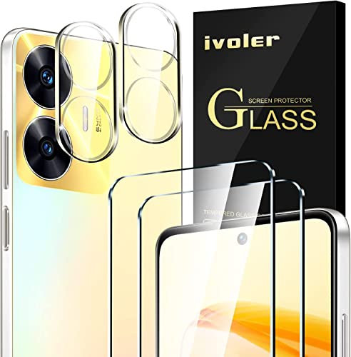 ivoler 2 Piezas Cristal Vidrio Templado Protector de Pantalla para Realme C55 / Realme Narzo N55, con 2 Piezas Protector de Lente de Cámara, 9H Dureza, Antiarañazos, Sin Burbujas