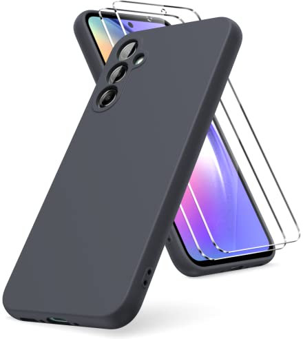 Vansdon Funda Compatible con Samsung Galaxy A54 5G, 2 Unidades Protector Pantalla Cristal Templado, Silicona Líquida Gel Ultra Suave Funda- Gris Oscuro