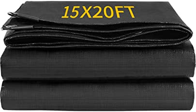 Coocure 15X20FT Reinforced PE Pond Liner, 28Mil Thickness Pond Liners for Outdoor Ponds, Hemmed Edge with Buttonholes Liners for KOI/Fish, Duck Pond and Waterscape.