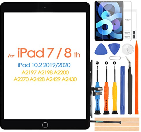 Touch Screen for iPad 7 7th 8 8th Gen 2019 2020 Screen Replacement, iPad 10.2 A2197 A2198 A2200 A2270 A2428 A2429 A2430 Digiziter with Home Button & Repair Tools (Not LCD)