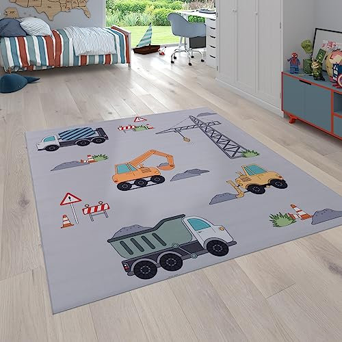 Paco Home Kinderteppich Teppich Kinderzimmer Spielteppich Junge Mädchen Modern rutschfest, Grösse:200 cm Quadrat, Farbe:Grau 4
