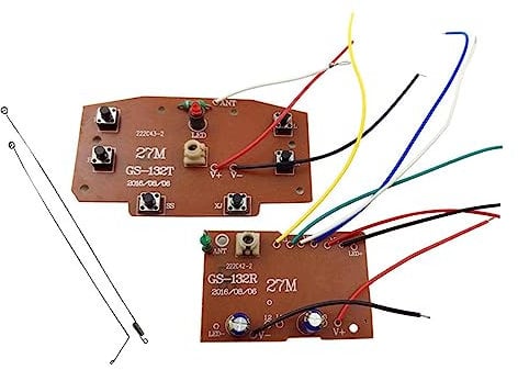 rockible 2X Trasmettitore Ricevitore Circuito Modulo Set Telecomando Aggiornamento 27MHz Circuito PCB per Veicoli Cingolati, RC Auto Accessori Fai da Te