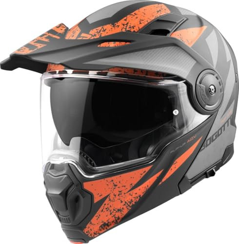 Bogotto FG-102 Safari Fiberglas Enduro Klapphelm, schwarz matt/grau/orange, 2XL