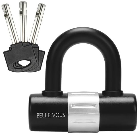 Belle Vous Schwarzes Robustes U-Vorhängeschloss Gleichschließend mit 3 Schlüsseln - Diebstahl- & Schnittschutz, Gehärteter Stahl, 15 mm Dicker Bügel - Vorhängeschloss Spind, Fahrrad, Motorrad & Moped
