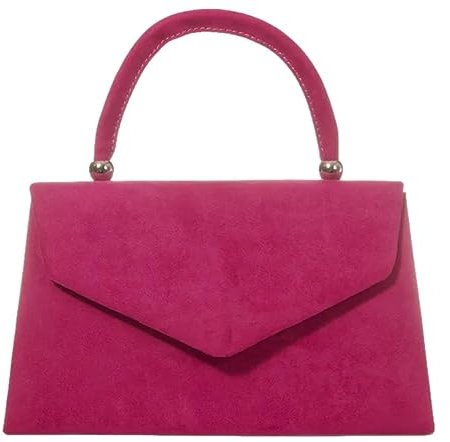 Purple Possum Cerise Pink Top Handle Grab Bag Ladies Faux Suede Evening Clutch Bag Envelope Handbag Fuchsia