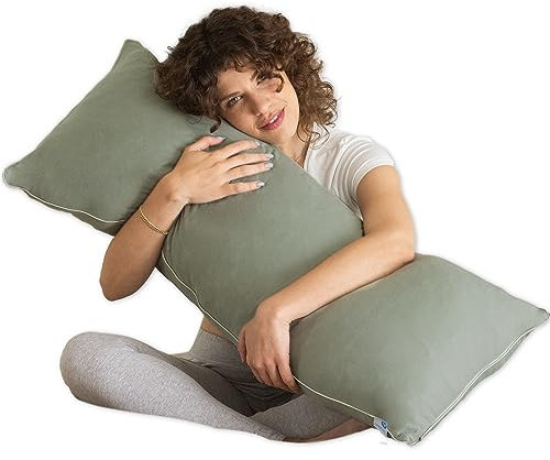 Pharmedoc Memory Foam Body Pillow - Pregnancy Pillows for Sleeping - Side Sleeper Pillow - Shredded Memory Foam Pillows - Maternity Pregnancy Must Haves - Sage with Piping