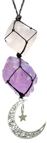 PSOWQ Auto Anhänger Auto Innenraum Zubehör Autospiegel Anhänger Deko Spiegel Charms, Rosenquarz and Amethyst, Auto Rückspiegel Ornament Innen Dekoration