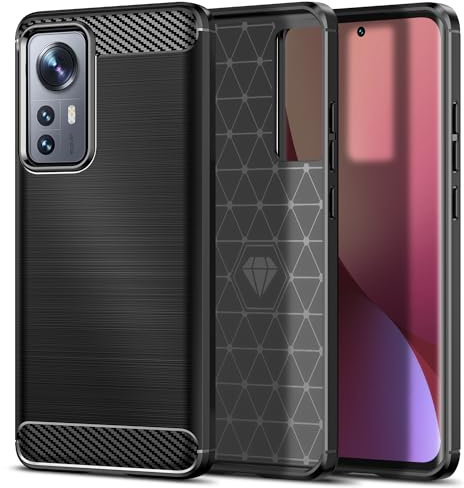 Qiinogow Hülle Kompatibel mit Xiaomi 12, Ultradünne Handyhülle Mit Stoßdämpfung, Schutzhülle aus Kohlefaser-TPU (Schwarz)
