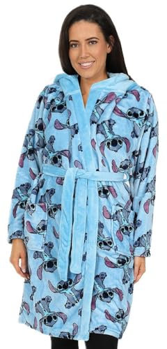 Disney Albornoz de forro polar con capucha para mujer, de Lilo and Stitch, color azul, azul, 36-38