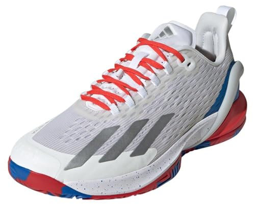 adidas Zapatillas de tenis Adizero Cybersonic para hombre, color blanco y plateado metálico, blanco, 10.5 US