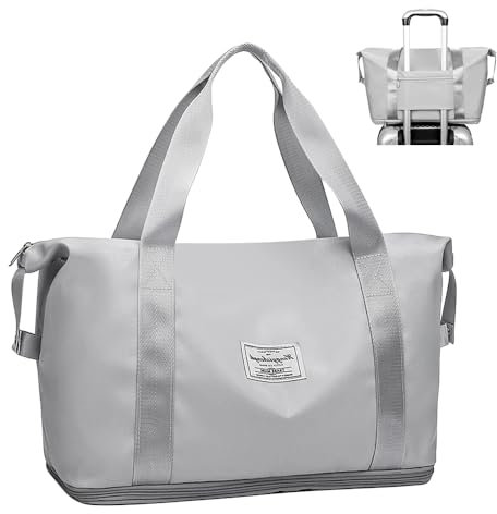 lmytdo Weekend Bag for Women - Overnight & Carry-On Expandable Holdall for Vacation, Sports, Shopping (36L Grey)