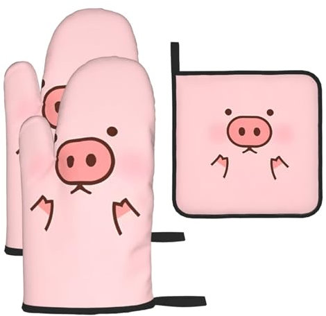 Set di 3 guanti e presine a forma di maialino, per cucinare e grigliare, regalo di Natale per la festa della mamma