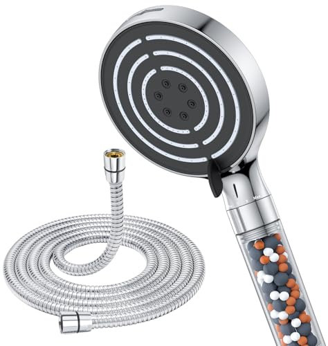 Soffione Doccia,SREWOHS Doccino per Doccia con tubo 1.8M, Soffione doccia Alta Pressione Anticalcare, Filtro Soffione Doccia Grande (⌀120 mm) con 6 tipi di,Doccia con potente de pulverización y pausa