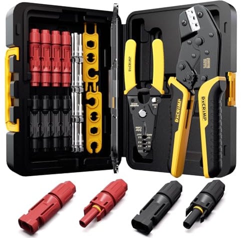 DxCRIMP Solar Crimpzange Werkzeug Set, PV Stecker sind für PV Kabel 2,5/4/6mm² mit 8 Paar Solarstecker, 1 Crimpzange, 2 Schraubenschlüssel und Abisolierzangen für Solarstecker Solarkabel Anschluss