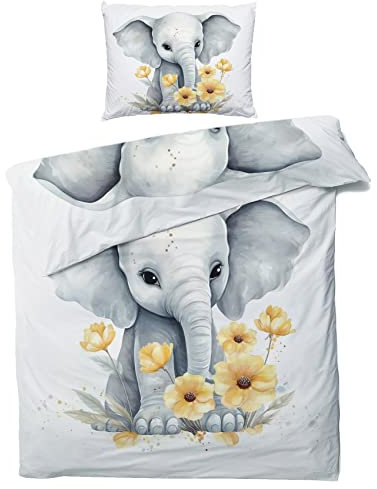 Elefant Kinder Bettwäsche 135x200 Winter - Süße Tiere Bettbezug 135 x 200 2er Set - Wendebettwäsche & Kissenbezug - Weiche Mikrofaser Bettwäsche-sets mit Reißverschluss - Schlafzimmer Bett Deko