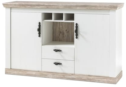 Furn.Design Sideboard in weiß und Oslo Pinie Landhaus Stil Kommode Wohnzimmer Esszimmer Schrank Anrichte 168 x 104 cm Rovola (Sideboard)