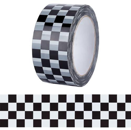 GOMAKERER Kariertes Flaggenband - Schwarz-Weißes Klebeband, 100 m Rolle, Für Scrapbooking, DIY, Basteln, Box-Dekoration