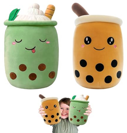 DALAETUS 2 Pcs Soft Plush Pillow Set, Lifelike Plush Doll, Cartoon Boba Plushie, Comfortable Tea Cup Pillow Gift Toys for Girlfriend Adult Kids(25 cm), Dark Green, Brown