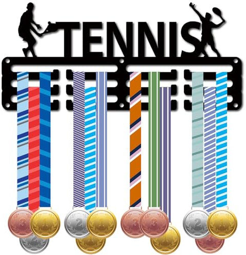 CREATCABIN Porta Medaglie da Tennis Appendiabiti per Medaglie Espositore Sport Premi da Appendere in Metallo Ferro Supporto Piccolo Decorazione Premi per Parete Casa Distintivo Ginnastica 29x13cm