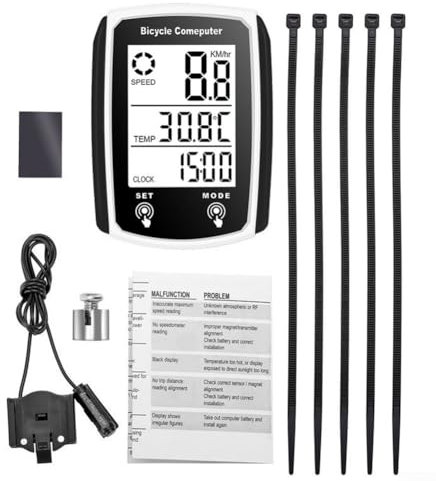 Fahrradcomputer, kabelgebunden, wasserdicht, LCD-Computer, Geschwindigkeit, Kilometerzähler, Fahrradcomputer (weiß), 1 Stück