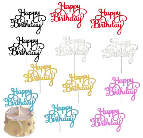 LIANRISES 12pcs Colorful Birthday Cake Toppers - Happy Birthday Topper Pack with 6 Colors