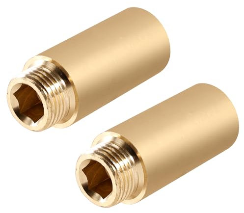 2 Stück Messing Hahnverlängerung 1/2 Zoll x 50 mm, DN15 Gewindeverlängerung, 1/2 IG x 1/2 AG, 50MM Messing Verlängerung Fitting, Anschluß Verlängerung für Trinkwasser und Heizung Installation
