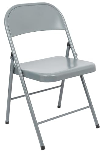 Harbour Housewares Grey Metal Folding Chair with Rubber Bumper Feet - Lightweight Matte Foldable Desk Chair Metal Garden Seats for Indoor, Outdoor Activities, Guests, Conferences