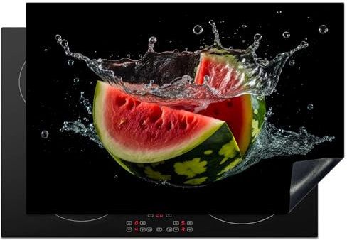 KitchenYeah© Herdabdeckplatte Einteilig Küche Ceranfeld Abdeckplatte Cerankochfeld Abdeckung Induktionskochfeld Schutzmatte Wassermelone - Schwarz - Wasser - Obst - Melone - 77x51 cm