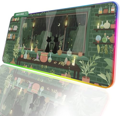 JMIYAV Green RGB Gaming Mouse Pad PC XL Large Extended Glowing Led Light Up Desk Pad Non-Slip Rubber Base Computer Keyboard and Mouse Pad Cool Cute Mousepad Mat 80 * 30cm twocat001