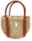 Ulisty Damen Klein Handgefertigt Rattan Tasche Mini Hand gewebt Stroh Tasche Sommer Strandtasche Rund Korb Henkel oben Geldbörse Handtasche braun